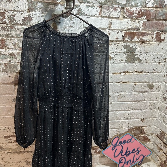 Old Navy black and silver sheer sleeved dress in size medium. - Picture 2 of 8
